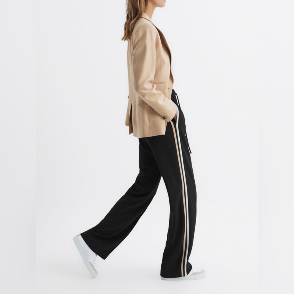 RACHEL Rachel Roy Black Wide Leg Pants with Tan Stripe